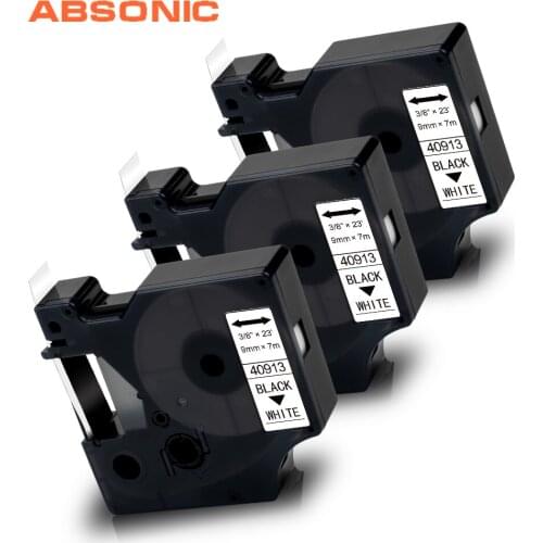 Absonic 3PK 40913 Printer Ribbon for Dymo D1 Label Tape 9mm Black on White for Dymo Manager 160 210D 280 360D 420P Label Maker