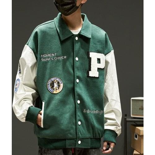 American Retro College Style Loose Jacket Spring/Autumn Port Style Badge Letter Embroidered Logo Lapel Woolen Coat Korean Jacket