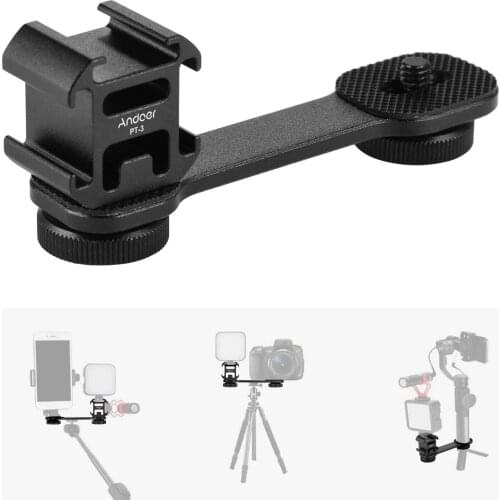 Andoer PT-3 Cold Shoe Mount Camera Light Microphone Holder with 1/4 Inch Screw Holes for Stabilizer Tripod