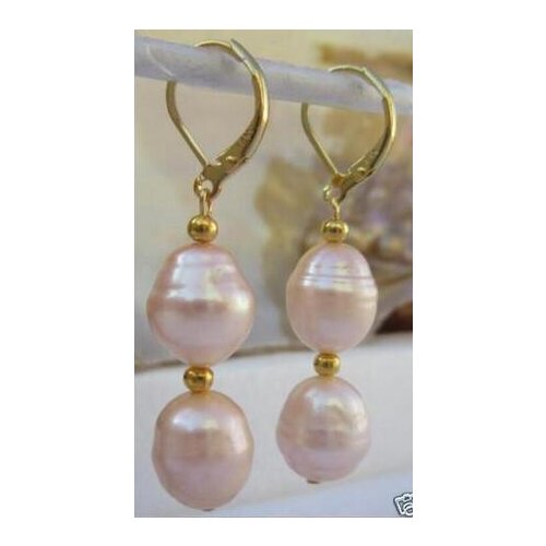 Free shipiing 100% natural Freshwater huge AAA 8.5-10mm pink Baroque Pearl Earrings 14K/20