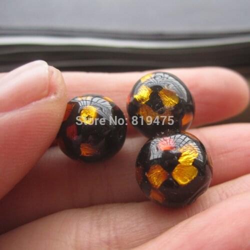 10Pcs/Lot 10mm 12mm Handmade Lampwork Beads Japanese style Foil Beads Black with Brown foil for jewelry making