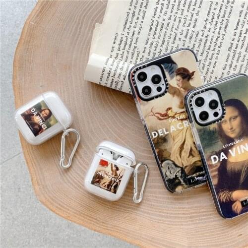 Mona Lisa David Statue Abstract Art Earphone Case for Apple AirPods 1 2 Pro Transparent Clear Protective Charging Cover