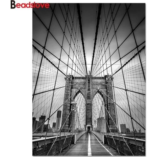 Black and white art diamond mosaic 5d diamond painting kits Brooklyn Bridge New York full squaer Rhinestone diamond embroidery