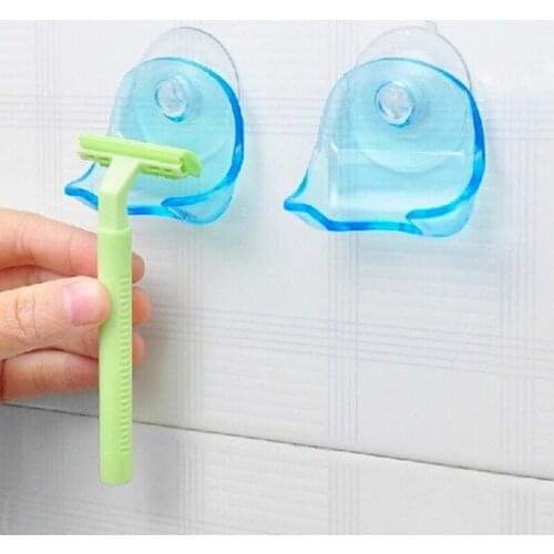 Clear Blue Plastic Super Suction Cup Razor Rack Bathroom Razor Holder Suction Cup Shaver