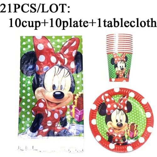 Baby First Girl Birthday Party Supplies Decoration Cartoon Red Minnie Mouse Theme Disposable Cup+Plate+Tablecloth Tableware Set