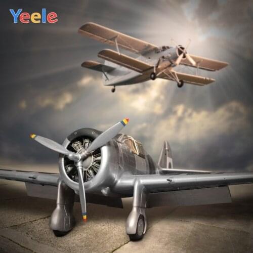 Yeele Blue Sky White Clouds Airplane Airport Holiday Photography Backgrounds Customized Photographic Backdrops for Photo Studio