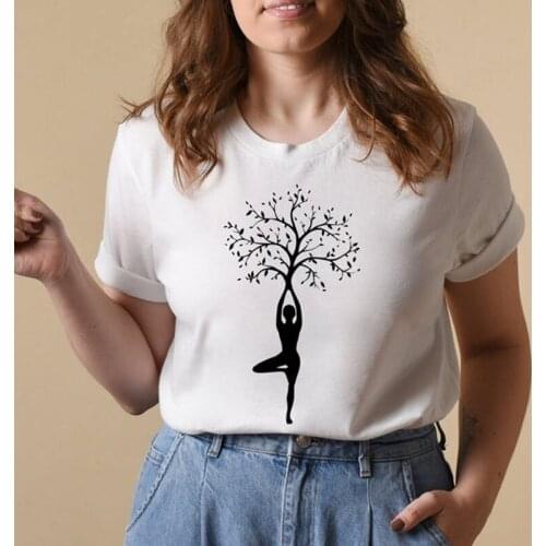 Yoga Tree 100% Cotton T-shirt Funny Women Exercise Workout Tshirt Aesthetic Hipster Meditation Top Tee