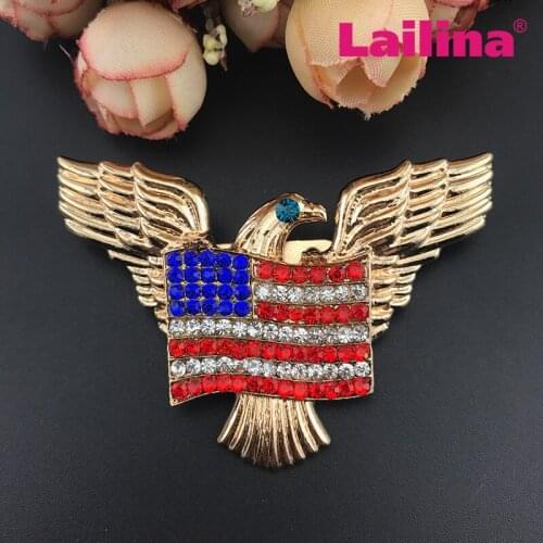 Gold Tone USA Eagle Rhinestone USA Flag Brooch Pin