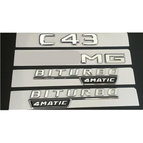 Chrome C43 for BITURBO 4MATIC Trunk Fender Badges Emblems