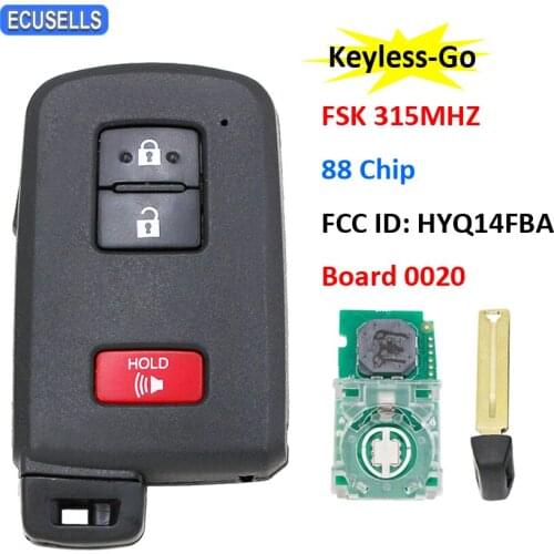 2+1/3 Button FSK 315MHz 88 Chip Keyless-Go Smart Remote Key For Toyota Prius C Prius V RAV4 Board 0020 FCC ID: HYQ14FBA TOY12