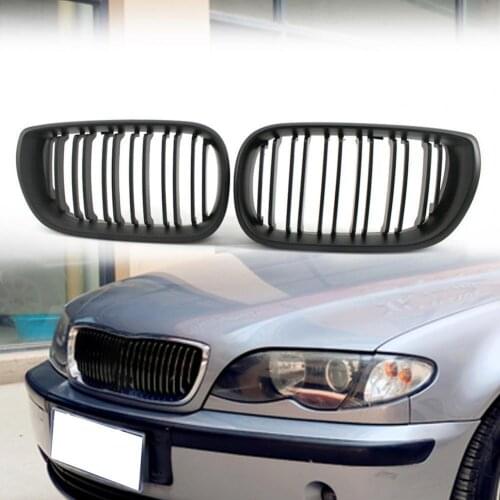 2Pcs Double-slat Matt Black Front Kidney Grilles 51132158542/51132158543 for BMW 3 Series E46 4-door 02-05 Exterior Parts