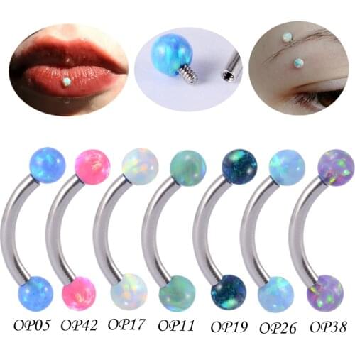 CHUANCI1Pc Synthetic Opal Round Ball Internally Threaded Curved Eyebrow Rings Piercing Banana Eyebrow Body Jewelry Jewelry 16g