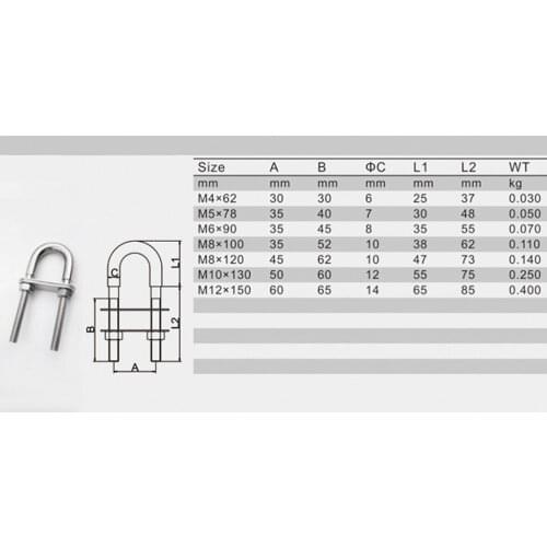 M8*100 / 304 Stainless Steel Boat Bow / Stern Eye, Marine-Grade
