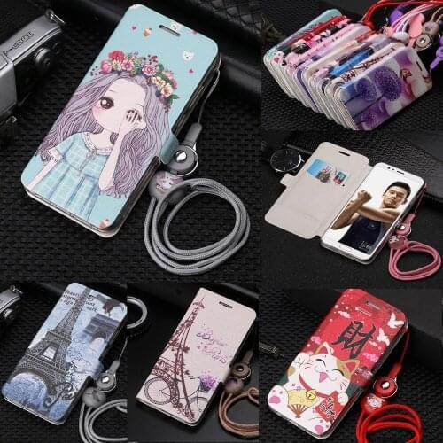 Cute Painted Flip Wallet Stand Leather Case For Huawei Honor 10i 10 Lite 20 20S Pro Honor 9 Honor 8 Lite Back Case With Strap