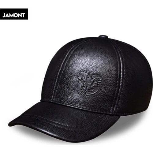 JAMONT Spring autumn genuine leather baseball cap men brand new warm real cow leather caps hats