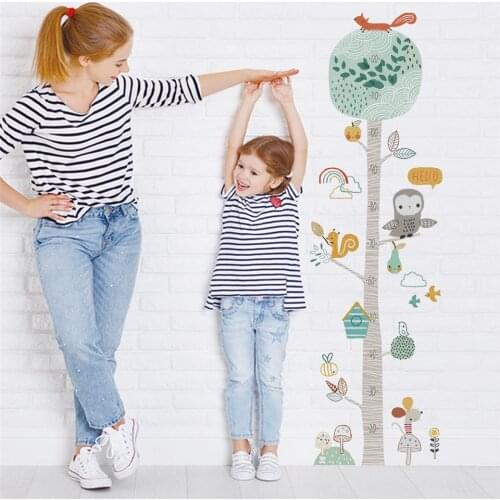 Forest Animal Tree Height Chart Measure Wall Sticker Kids Room Decals Vinyl Mural Art Adhesive Home Decor Stadiometer Wallpaper