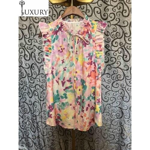 New Tops 2020 Fashion Summer Women Beautiful Flower Print Ruffle Patchwork Casual Loose Cotton Blouses Female Shirt