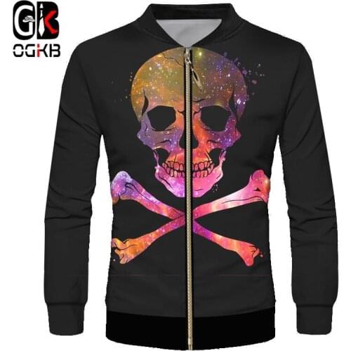 OGKB Man Colored Pattern Zip Jacket 3D Printed Hip Hop Starry Sky Skull Casual Mens Oversized Winter Zipper Coat 6XL