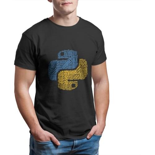 Python Logo Wordcloud for Programmers T-Shirt 100% Cotton Black Cute Kawaii Sleeve Streetwear Tshirts 7615