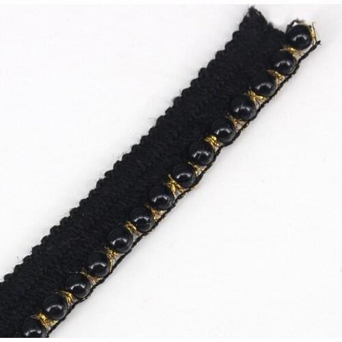 Beaded Pearls Trim Braided Black Lace Trimming Applique Ribbon Sewing Supplies Accessories for Wedding Dress costumes 20yd/T1231