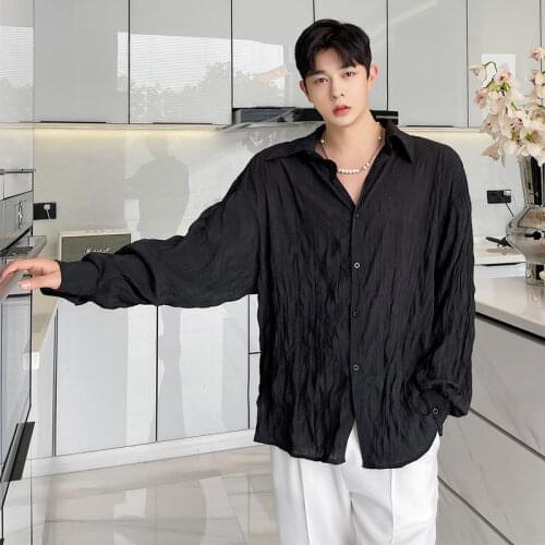 Shirt Long Sleeves Solid Color Couples Dark Drape Thin Sun-block Clothes Crimping Process Streetwear Fashion The Price Of