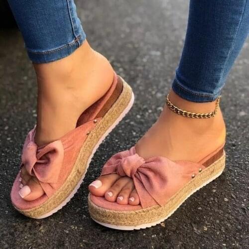 Women Summer Sandals Flat Heels Pumps big Size Wedges Shoes Women Sweet Bowties Slippers Sandalias