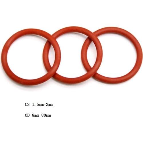 Silicone O-Ring Food Grade Seal Washer Red Rubber O Ring OD 8mm-80mm CS 1.5mm - 2mm