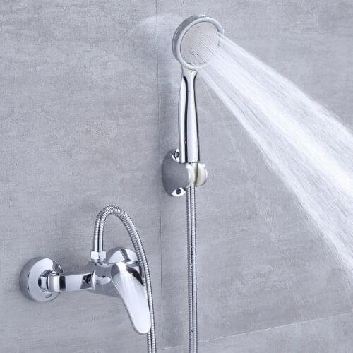 Bathroom Shower Faucet Silver Bath Faucet Mixer Tap with ABS Hand Shower Head Set Wall Mount Shower Control Valve