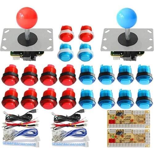 2 Players LED Arcade Buttons and Joysticks DIY Parts Kit 2X Joysticks+20x LED Illuminated Push Buttons+2X Zero Delay USB Encoder