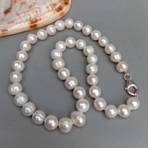 Y·YING natural Real Cultured White Potato Shape Pearl 10-11mm Necklace 925 Silver Clasp