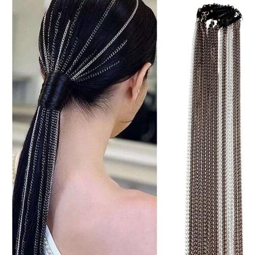 Women Multi Strand Long Hair Extension Clip Chain Ponytail Tassel Headdress Tiara Hair Jewelry Exaggerated Headwear Accessories