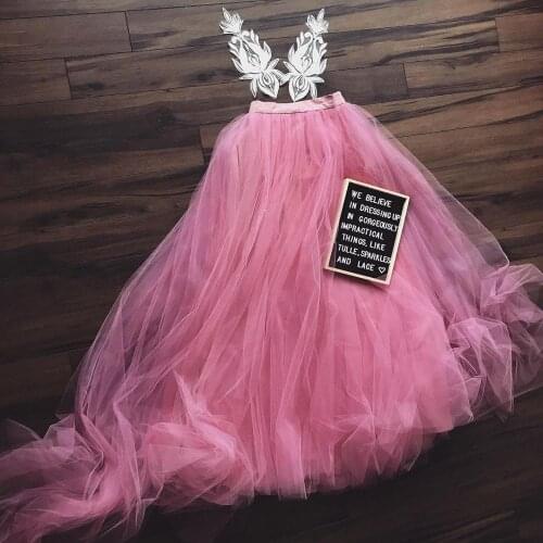 2020 Pink Tulle Skirts Custom Made Zippper Waist Elastic Waist Long Wome Maxi Skirt Girls Tutu Party Prom Wear