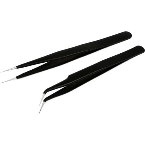 1Pc Straight Elbow Fashion Nail Art Acrylic Gel Picking Tool Rhinestones Gem Decor Black Eyelash Tweezers DIY hand clip 1.0MM