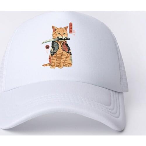 2021 Japanese Anime Cat Casual Plain Mesh Baseball Cap Adjustable Snapback Hats for Women Men Hip Hop Advertising White Cap