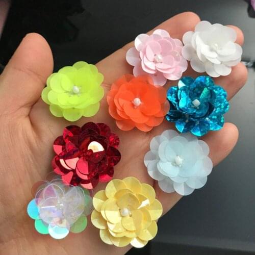 3D Handmade beaded multicolor pearl flower Sequins patch clothes bag cap flower applique