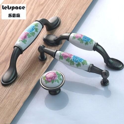 96mm retro fashion rural ceramic furniture hardware handle antique iron kitchen cabinet dresser drawer shoe cabinet handle knob