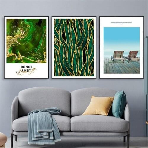 Abstract Landscapes Green Plant Succulent Leaves Mountain River Words Canvas Painting Wall Picture Poster Living Room Decoration