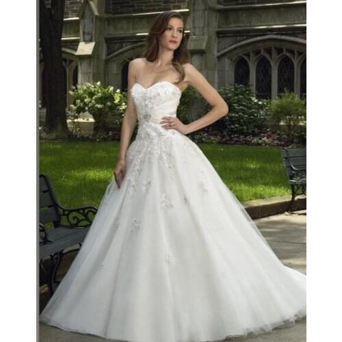 Tulle Taffeta ball gown sweetheart open back lace-up lace appliques gems rhinestones beads bridal gown 2018 bridesmaid dresses