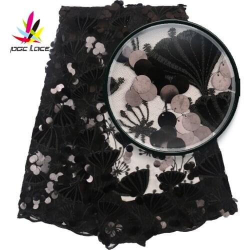 Embroidery Velvet Fabric with Sequins Tulle Lace Shining Sequence African Velvet Net and Glitter Lace Fabric with Sequin XZ2852B