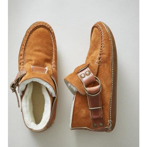 Women Ankle Boot Autumn Woman Winter Plush Warm Boots Female Sewing Flats Womens Shoes Ladies Fashion Buckle Footwear Big Size