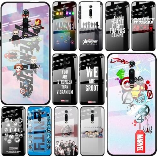 Tempered Glass Cover Marvel Avengers cute text logo For Xiaomi Redmi K40 K30 K20 9T 9C 9A 9 8A 7 Pro Plus Shockproof Phone Case