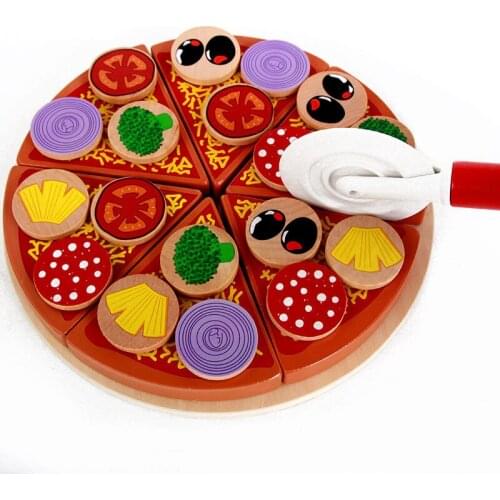 Wood Imitation Mushroom Pizza Kitchen Set Kids Assembly Wooden Blocks Fake Food Pretend Play Educational Toys Daycare Baby Gift