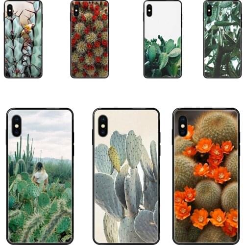 For iPhone 11 12 Pro 5 5S SE 5C 6 6S 7 8 X 10 XR XS Plus Max Black Soft Painted Cover Phone Case Cacti Youth