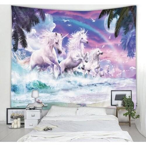 Fantasy Unicorn Decoration Mural Tapestry Bohemian Hippie Wall Curtain Tapestry Hanging Family Bedroom Living Room