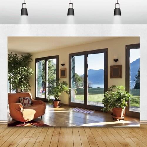French Window Cozy House Office Photography Backdrops Photozone Sofa Plants Interior Room Decro Scenery Floor Photo Backgrounds
