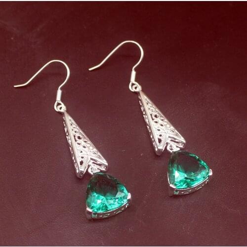 Gemstonefactory Big Promotion Single Unique 925 Silver Great Jewelry Green Topaz Women Ladies Gift Dangle Drop Earrings 20213697