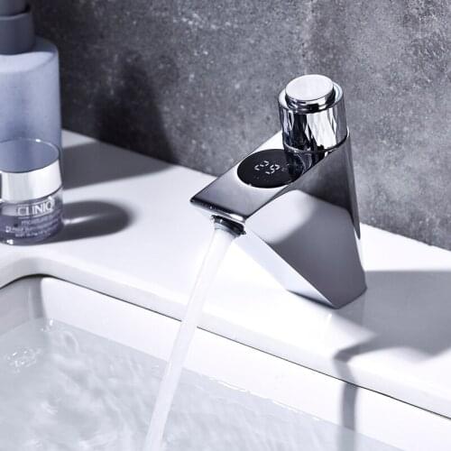 Chrome Faucet Bathroom Intelligence Temperature Digital Display Solid Brass Chrome Basin Tap Cold&Hot Water Power Faucets