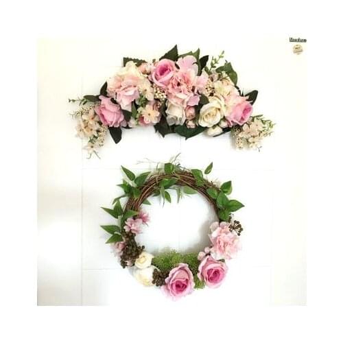 Artificial Silk Rose Flower Wreath Door Wreath Artificial Garland Swag Door Trim Garishness Wedding Party Decor Home Decoration
