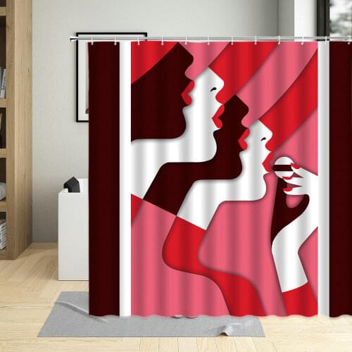 Cartoons Painting Girl Shower Curtain Red Fashion Beautiful Woman Art Decoration Background Bathroom Bathtub Washable Fabric Set