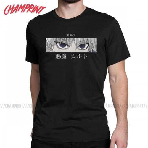 Killua Zoldyck Eyes Hunter X Hunter T-Shirt for Men Anime 100% Cotton Tees Round Collar Short Sleeve T Shirts Plus Size Tops